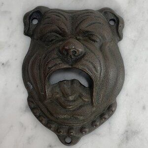 Pottery Barn BULLDOG Bottle Opener 4" Cast Iron Wall Mount Beer Opener Dawg EUC
